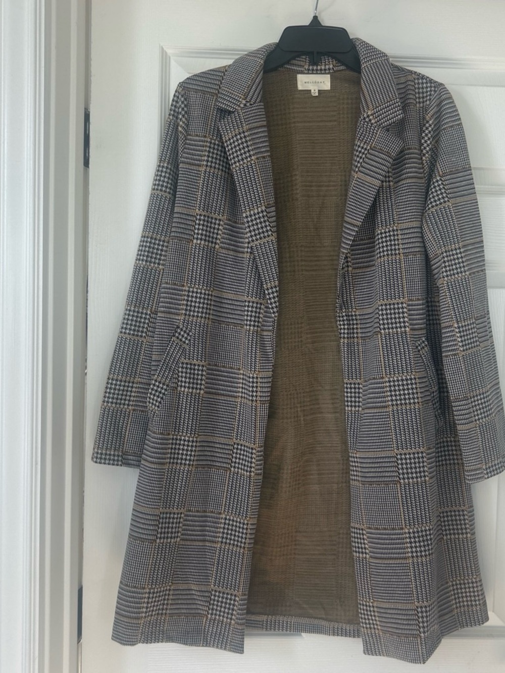 MELLODAY Glen Plaid Longline Trench Coat - Gray/Tan